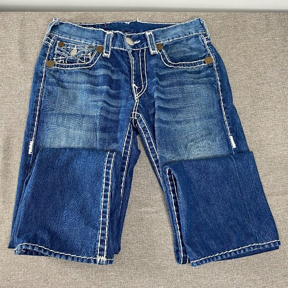 True Religion Billy Super T Denim Jean Men's 32 Blue Thick Stitch Flap Y2K USA - Picture 3 of 15